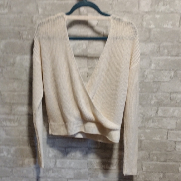 Forever 21 Cream Long Sleeve Wrap Sweater - Picture 3 of 4